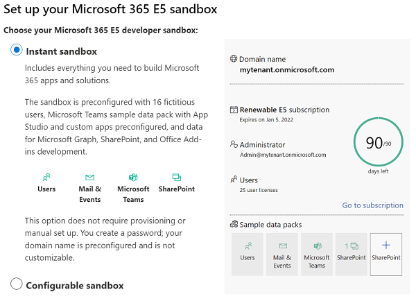 Screenshot shows the M365 Account subscription options.