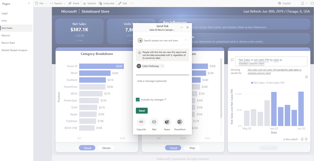 Microsoft Teams'de Paylaş iletişim kutusunu gösteren ekran görüntüsü.