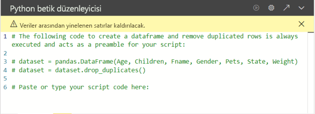 İlk açıklamaları içeren Python betik düzenleyicisini gösteren ekran görüntüsü.