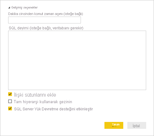 SQL Server gelişmiş seçeneklerinin ekran görüntüsü