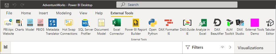 Power BI Desktop'taki dış araçlar şeridinin ekran görüntüsü.