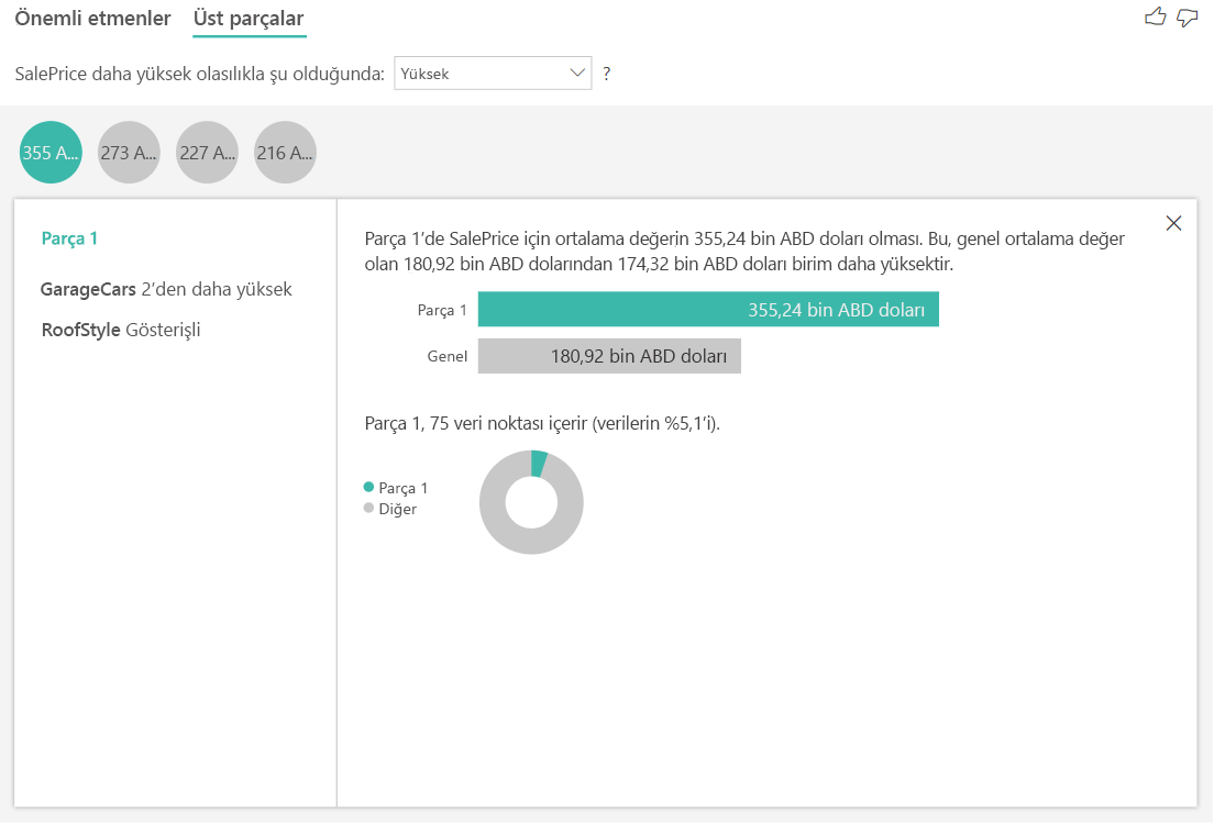 Screenshot that shows Top segments for house prices.