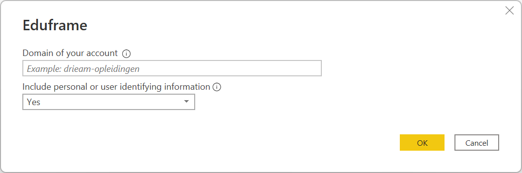 Eduframe etki alanı doldurulmuş ve Tamam'ı seçmeye hazır görüntü.