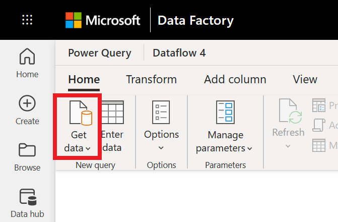 Veri al seçeneğinin vurgulanmış olduğu Power Query çalışma alanını gösteren ekran görüntüsü.