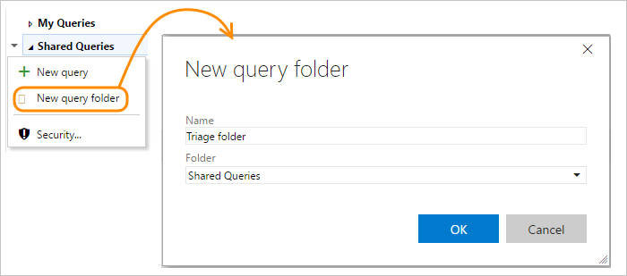 New query folder link on queries context menu