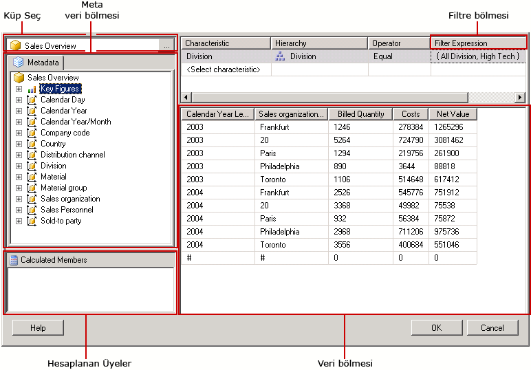 Tasarım Modunda MDX kullanan Sorgu Tasarımcısı