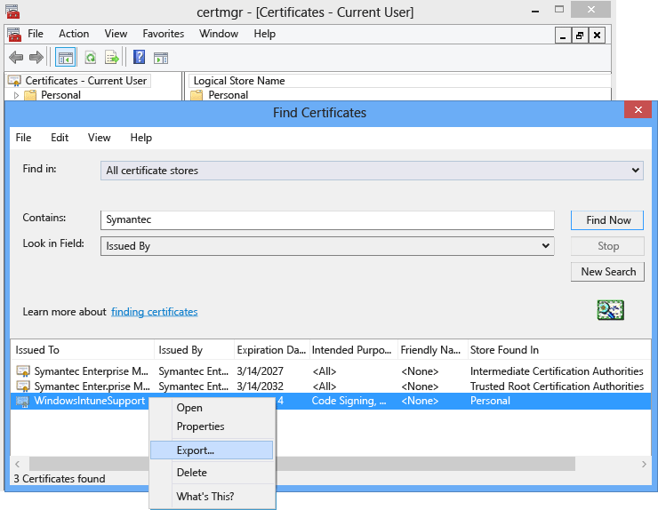 Certificate export