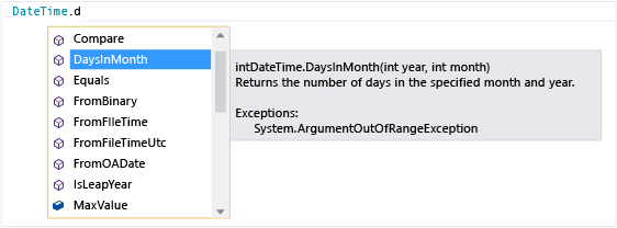 DateTime.DaysInMonth için IntelliSense