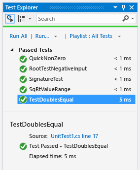 Test eşittir için geçen Birim Test Gezgini gösterme