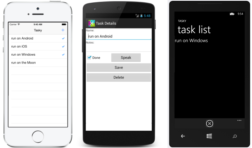 iOS, Android, Windows Phone examples