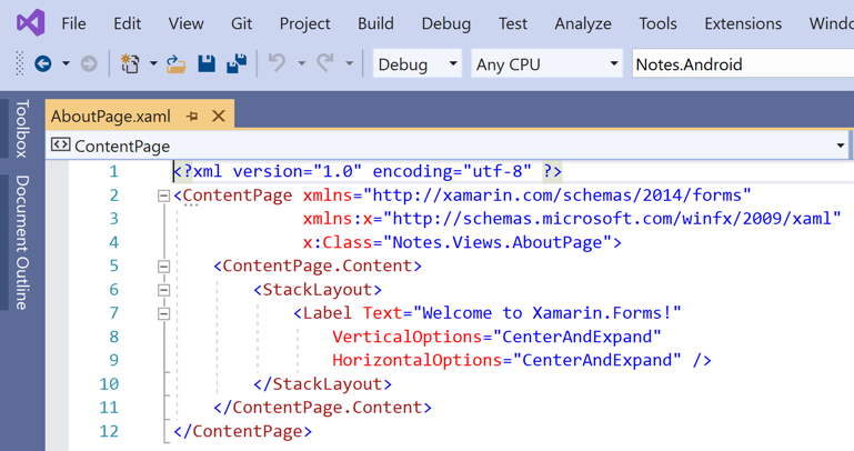 AboutPage.xaml dosyasını açın