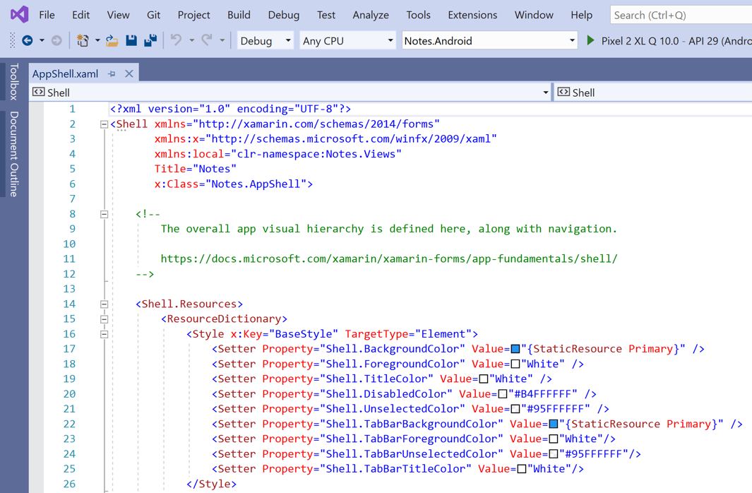 AppShell.xaml dosyasını açma