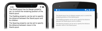 iOS ve Android’de bir StackLayout içindeki alt görünümlerin ekran görüntüsü