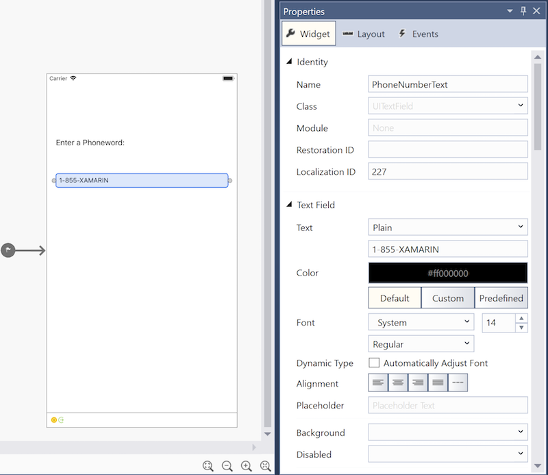 Text özelliğini 1-855-XAMARIN olarak değiştirin