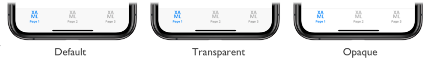 iOS'ta yarı saydam ve opak sekme çubuklarının ekran görüntüsü