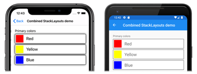 İç içe StackLayout nesnelerinin ekran görüntüsü