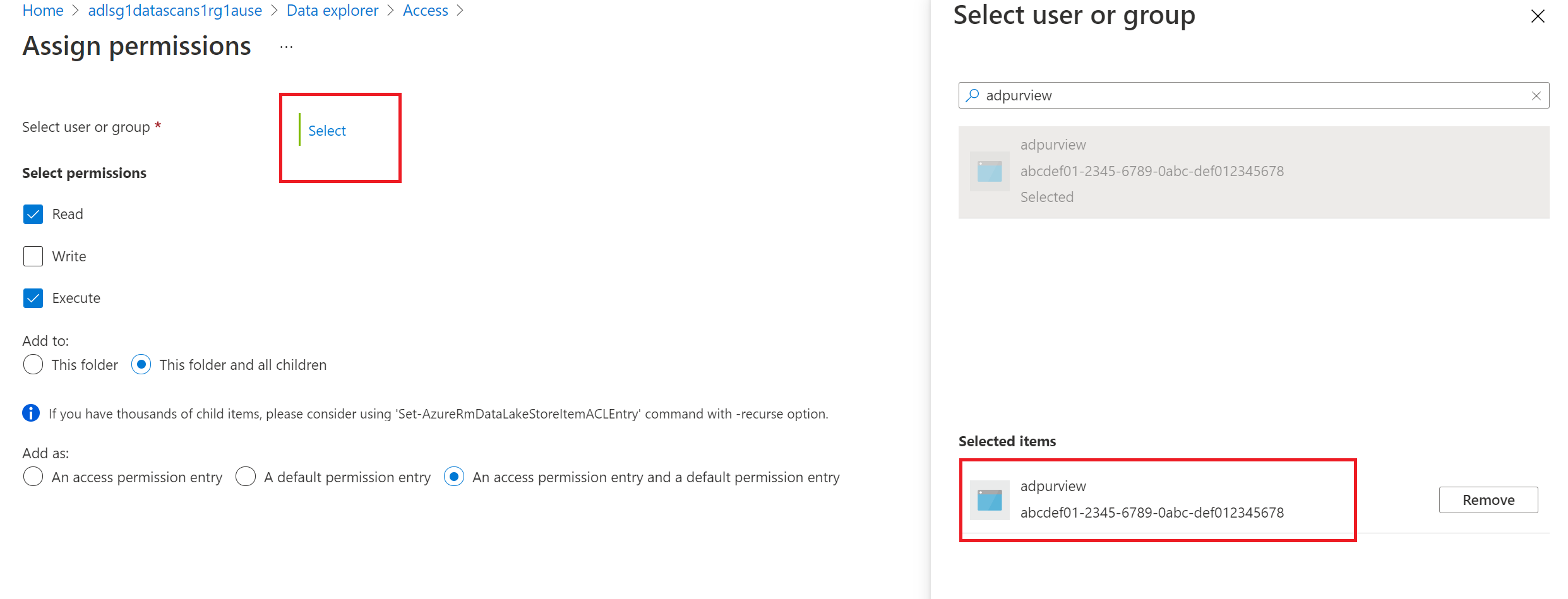 Screenshot that shows the details to assign permissions for the Microsoft Purview account