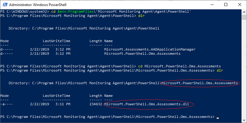 Doğru Çalışma Dizini ve Alt Dizini gösteren PowerShell Penceresi.