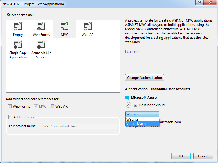 ASP.NET web projesi oluştur iletişim kutusu