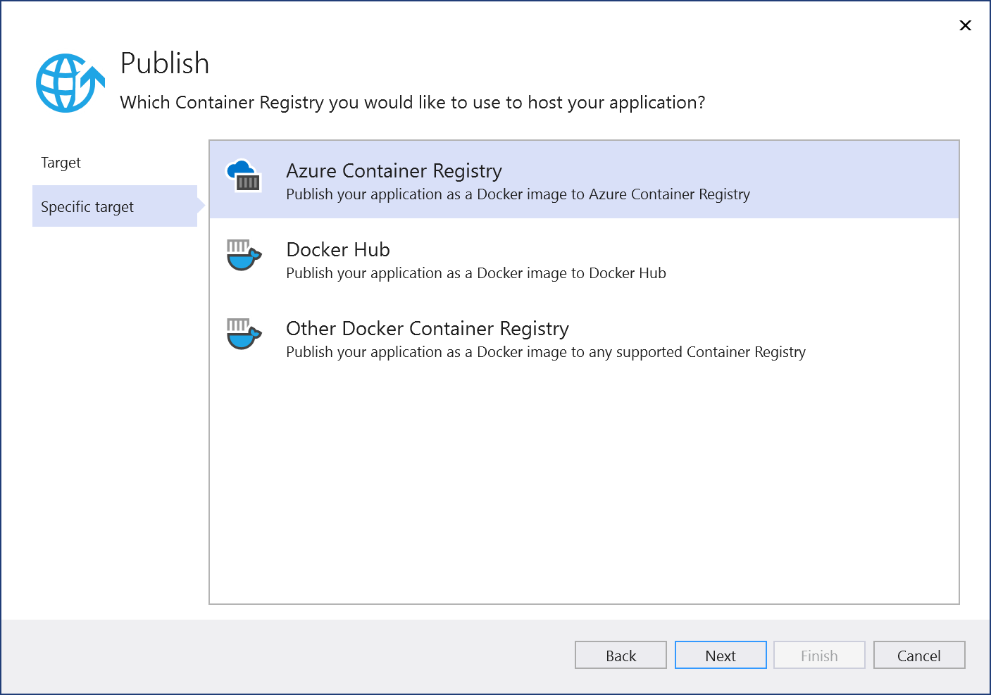 Azure Container Registry'yi seçin.