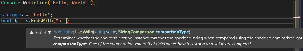 IntelliSense Parametre Bilgisi özelliğinin ekran görüntüsü.