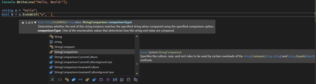 IntelliSense Hızlı Bilgi ve Parametre Bilgisi özelliğinin ekran görüntüsü.