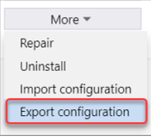 Visual Studio yükleyicisindeki ürün kartından yapılandırmayı dışarı aktarma