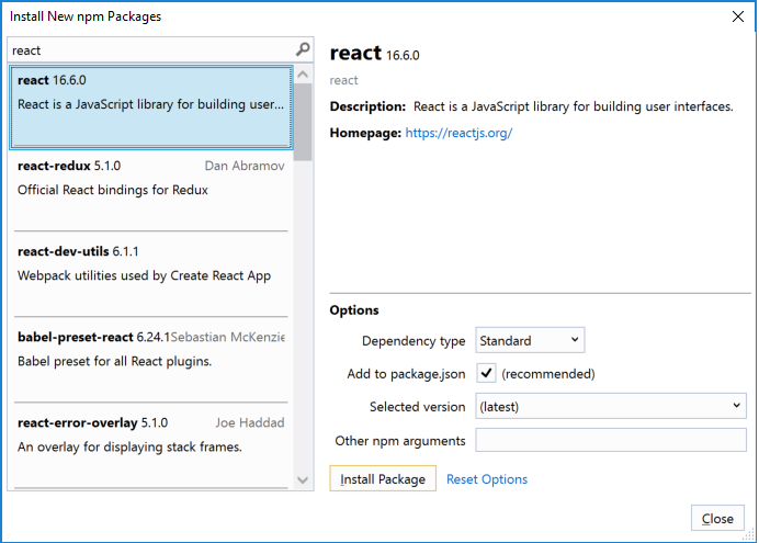 Screenshot that shows installing an npm package.