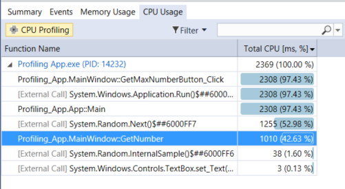 Tanılama Araçları CPU Kullanımı görünümü