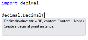 Visual Studio düzenleyicisinde imza yardımını gösteren ekran görüntüsü.