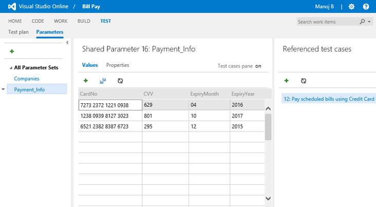 Web tabanlı test çalışması yönetiminde Paylaşılan Parametreler