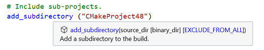 add_subdirectory CMake komutu için araç ipucu bilgisi