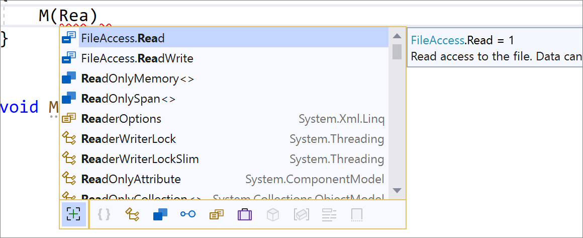 Enum değerleri için IntelliSense tamamlama