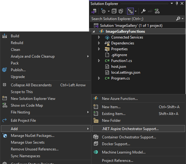 Mevcut İşlevler projelerine .NET Aspire düzenlemesi ekleme