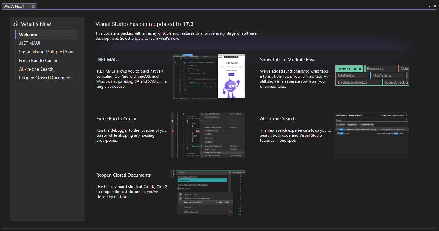 Visual Studio'daki Yenilikler