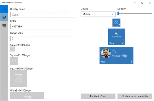 screenshot of notifications visualizer editor with tiles