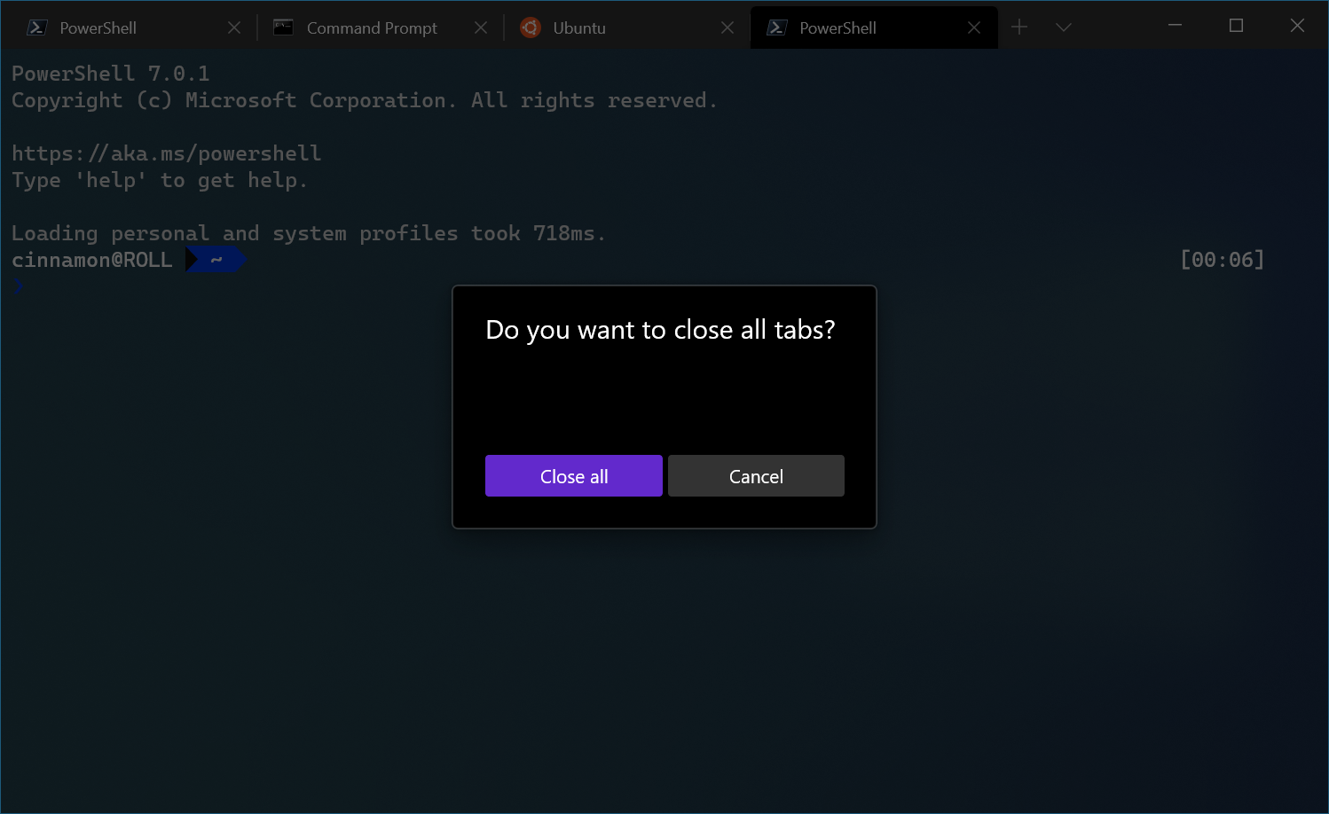 Windows Terminal confirm close all tabs