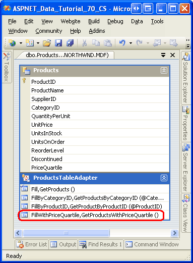 验证是否已将新方法添加到 TableAdapter