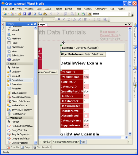 向页面添加 DetailsView 并将其绑定到 ObjectDataSource