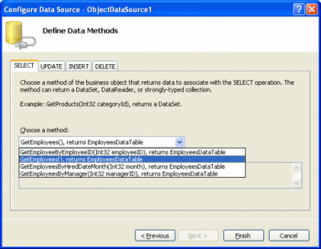 添加调用 GetEmployees () 方法的新 ObjectDataSource 控件