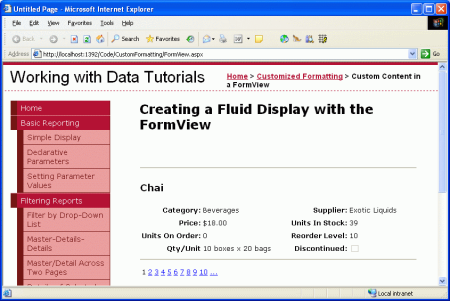 在 DetailsView 中看到的 Grid-Like 布局中，FormView 中断