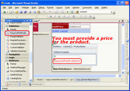 将 RequiredFieldValidator 添加到 ProductName EditItemTemplate