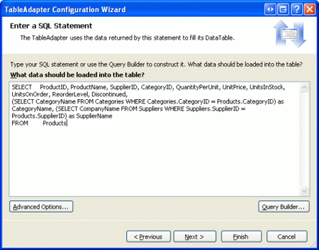 在原始 DAL 中使用 Products TableAdapter 中的相同 SQL 查询