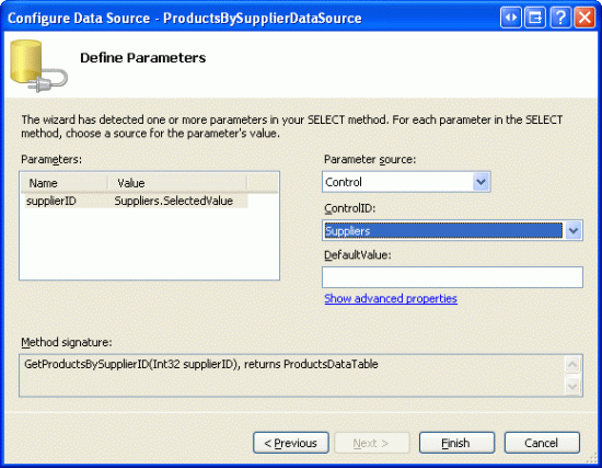 使用 ControlParameter 将 GridView s SelectedValue 指定为参数源