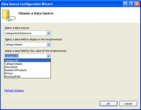 将 DropDownList 绑定到 CategoriesDataSource