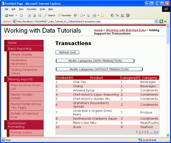 产品显示在可分页的 GridView 中