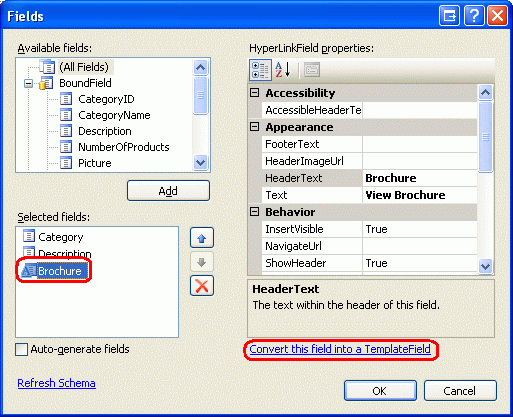 将 HyperLinkField 转换为 TemplateField