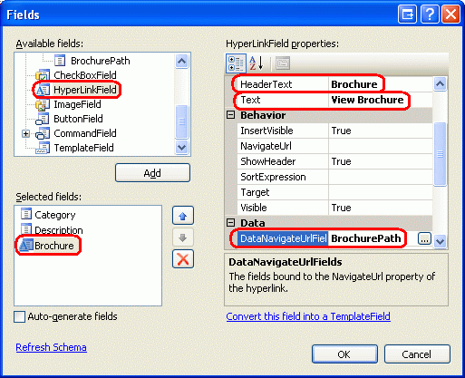 为 BrochurePath 添加 HyperLinkField