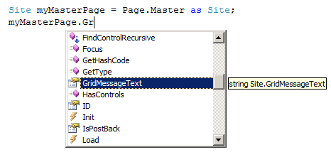 IntelliSense 显示母版页的公共属性和方法