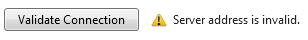 “验证连接”按钮的屏幕截图，其中显示了一个黄色警告图标，其中包含与错误对应的错误消息。